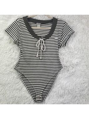 Guess Vintage Striped Lace Up Bodysuit